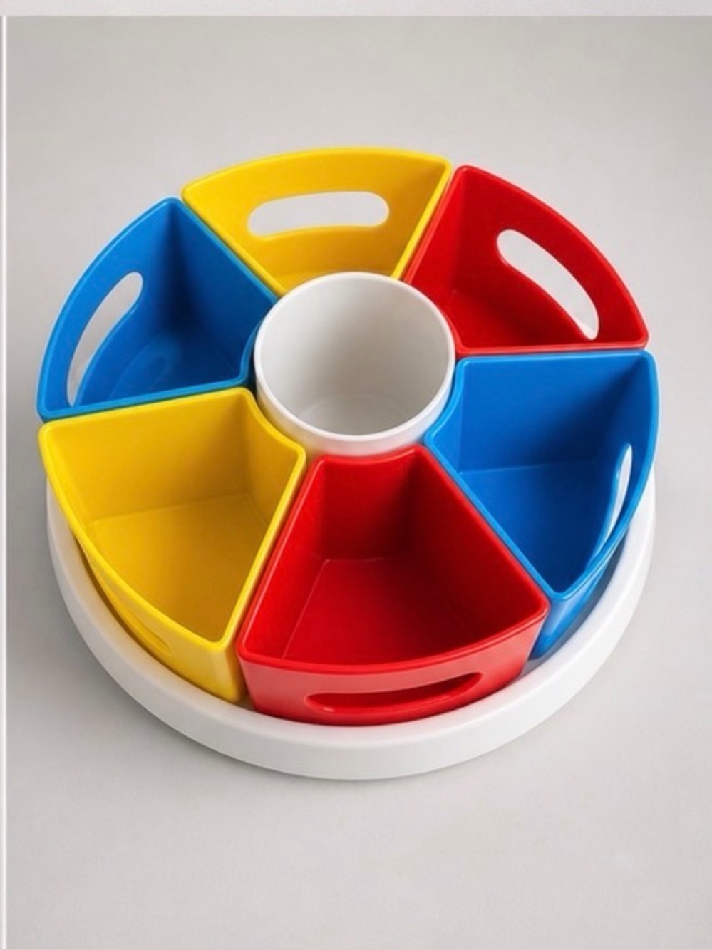 Colorful Rotating Snack Serving Tray - Red, Blue, Yellow